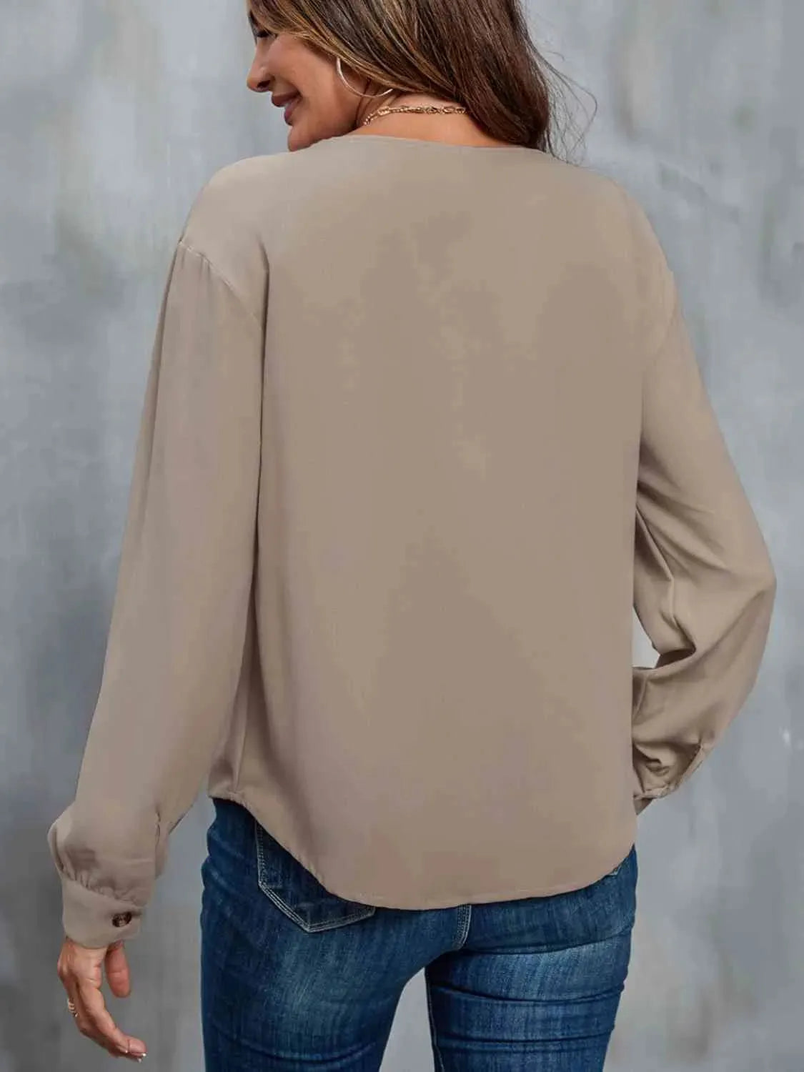 Asymmetrical Neck Buttoned Long Sleeve Top Women's T-Shirts - Tophatter Daily Deals